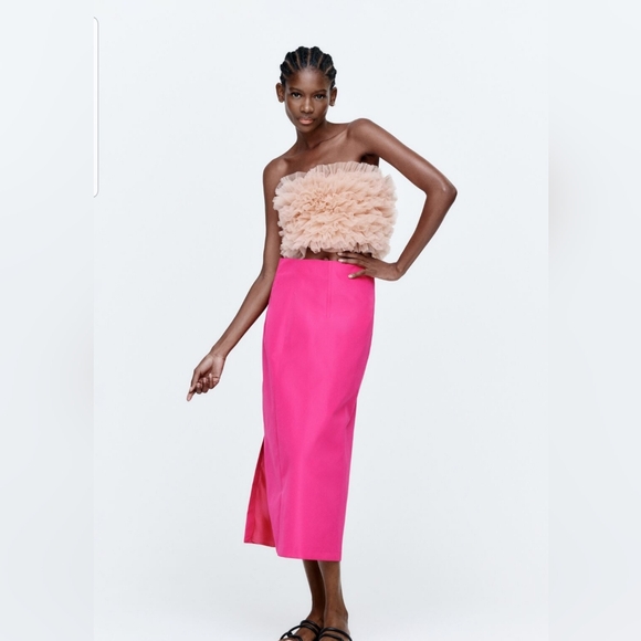 Zara knit strapless top with tulle size S - Picture 4 of 4